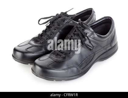 Nero scarpe mens isolati su sfondo bianco Foto Stock