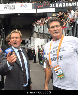 David Hasselhoff e Shane Warne presso la SCG, Australia v England, quinta prova di Cricket, 2° giorno Sydney, Australia - 04.01.11 Foto Stock