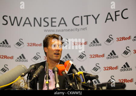 Nella foto: Manager Michael Laudrup. Giovedì 23 Agosto 2012 Re: Barclay's Premier League lato Swansea City FC conferenza stampa al Liberty Stadium, South Wales, Regno Unito. Foto Stock