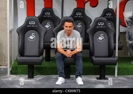 Nella foto: Il Calciatore Leon Britton. Giovedì 23 Agosto 2012 Re: Barclay's Premier League lato Swansea City FC conferenza stampa al Liberty Stadium, South Wales, Regno Unito. Foto Stock