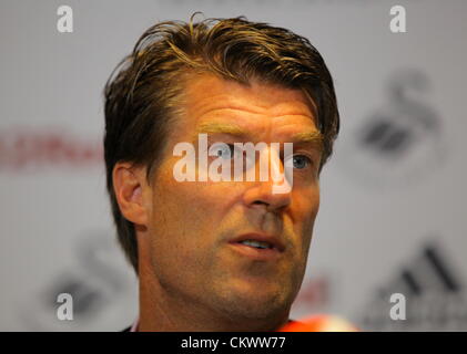 Nella foto: Manager Michael Laudrup. Giovedì 23 Agosto 2012 Re: Barclay's Premier League lato Swansea City FC conferenza stampa al Liberty Stadium, South Wales, Regno Unito. Foto Stock