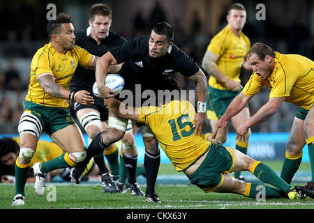 Sabato 25 agosto 2012. Auckland, Nuova Zelanda. All Blacks' Liam Messam in azione durante il campionato di rugby e Bledisloe Cup il Rugby test match, Nuova Zelanda All Blacks versus Australian Wallaby presso Eden Park di Auckland, in Nuova Zelanda. Foto Stock