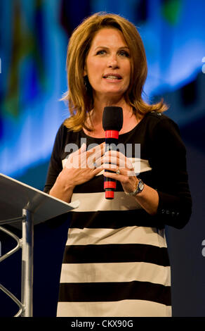 Agosto 26, 2012 - Tampa , FL, Stati Uniti d'America - Congressista Michele Bachmann parla durante il Tea Party-sponsorizzato 'Unità Rally 2012' presso il fiume Chiesa alla vigilia del 2012 Convention Nazionale Repubblicana. Foto Stock