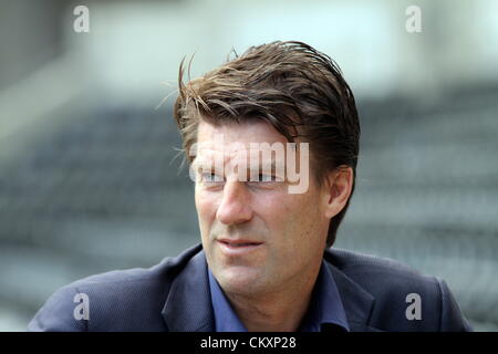 Swansea, Wales, Regno Unito. Il 30 agosto 2012. Nella foto: Manager Michael Laudrup. Giovedì 30 Agosto 2012 Re: Swansea City FC conferenza stampa al Liberty Stadium, nel Galles del Sud. Credito: D Legakis / Alamy Live News Foto Stock