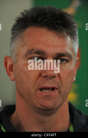 JOHANNESBURG, SUD AFRICA - 01 settembre Heyneke Meyer durante il South African National rugby sessione del campo e conferenza stampa presso KES su 01 Settembre 2012 a Johannesburg, Sud Africa Foto di Duif du Toit / Gallo immagini Foto Stock