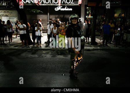 Salonicco, Grecia. 8 Settembre, 2012. Conflitti durante la protesta contro austerità in Salonicco, Grecia. Foto Stock