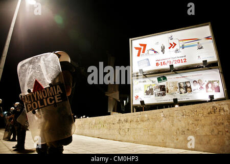 Salonicco, Grecia. 8 Settembre, 2012. Conflitti durante la protesta contro austerità in Salonicco, Grecia. Foto Stock