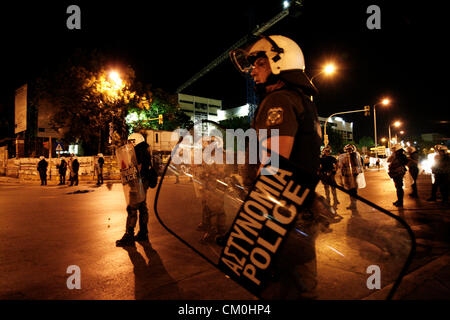 Salonicco, Grecia. 8 Settembre, 2012. Conflitti durante la protesta contro austerità in Salonicco, Grecia. Foto Stock