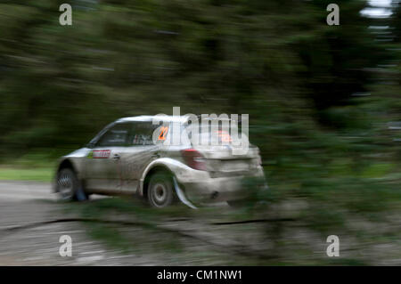 14 Settembre 2012 - Devils Bridge - il Galles Centrale : WRC Rally Galles GB SS6 Myherin fase : Sebastien Olgier e Julien Ingrassia di Francia nel loro Skoda Fabia S2000. Foto Stock