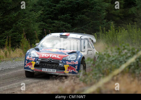 14 Settembre 2012 - Devils Bridge - il Galles Centrale : WRC Rally Galles GB SS6 Myherin fase : Sebastien Loeb (FRA) e co conducente Daniel Elena (MCO) nella loro Citroen DS3 WRC. Foto Stock