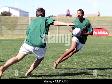 GANSBAAI, SUD AFRICA - 15 settembre attività durante il Springbok Sevens clinica di coaching a Absa spazi per sport center il 15 settembre 2012 in Gansbaai, Sud Africa Foto di Luca Walker / Gallo immagini Foto Stock