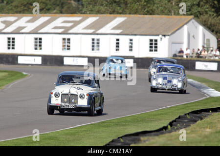 Goodwood station wagon, Chichester, Regno Unito. Il 15 settembre 2012. Desiderio Wilson alla guida di una Rover 100 P4 nella foto durante la St Mary's Trofeo al Goodwood. Il risveglio è un 'magical passo indietro nel tempo", presentazione di una miscela di autovetture e di aviazione dal 40's, anni Cinquanta e Sessanta ed è uno dei più popolari motore storico racing eventi in tutto il mondo. Per ulteriori informazioni visita il sito www.goodwood.co.uk/revival. Foto Stock