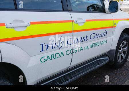 Bangor, County Down. 23/09/2012 - guardia costiera irlandese veicolo. Servizi di emergenza tenere premuto 'Operazione diamante', una formazione congiunta esercizio al largo delle coste del nord verso il basso. Durante il funzionamento, la simulazione di una collisione tra un traghetto che trasportano 65 passeggeri ed equipaggio e una piccola barca attivato tutti i rami dei servizi di emergenza per coordinare le azioni. Foto Stock