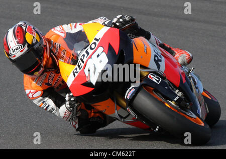 Ottobre 13, 2012 - Motegi, Giappone - Dani Pedrosa della Spagna e del Repsol Honda Team corse durante le qualifiche della MotoGP del Giappone al Twin Ring Motegi il 13 ottobre 2012 a Motegi, Giappone. (Credito Immagine: © Koichi Kamoshida Jana/press/ZUMAPRESS.com) Foto Stock