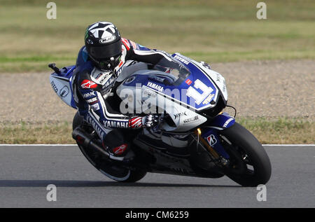 Ottobre 13, 2012 - Motegi, Giappone - Ben Spies di USA e Yamaha Factory Racing corse durante le qualifiche della MotoGP del Giappone al Twin Ring Motegi a Motegi, Giappone. (Credito Immagine: © Koichi Kamoshida Jana/press/ZUMAPRESS.com) Foto Stock