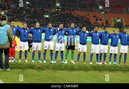 16 ottobre 2012 - Moscow, Russia - Ottobre 16,2012. Mosca, Russia. Di qualificazione mondiale 2014. Russia vs Azerbaigian...nell'immagine: Azerbaigian team nazionali prima della partita. (Credito Immagine: © Aleksander V.Chernykh/PhotoXpress/ZUMAPRESS.com) Foto Stock