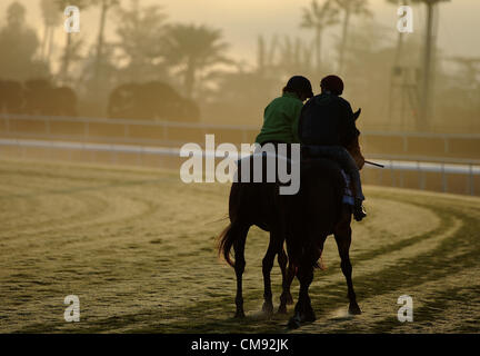 Ottobre 31, 2012 - Arcadia, California, Stati Uniti - Scene dalla mattina gli allenamenti per la prossima Breeders Cup a Santa Anita Park, il 31 ottobre 2012. (Credito Immagine: © Scott Serio/eclipse/ZUMAPRESS.com) Foto Stock