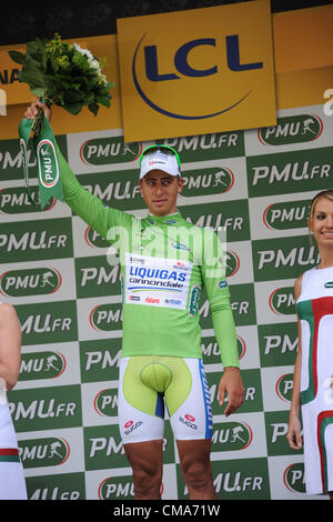 2012, il Tour de France, tappa 02 morsa - Tournai, Liquigas 2012, Sagan Peter de Tournai sul podio Foto Stock