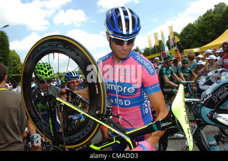 04.07.2012. Aberville, Francia. Tour de France Ciclismo Tour dello stadio 4. Abbeville - Rouen, Lampre - Isd 2012, Alessandro Petacchi, Abbeville Foto Stock