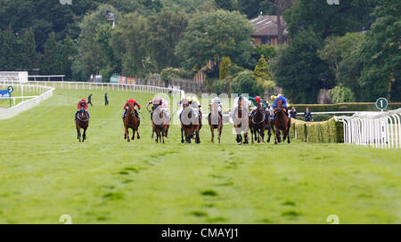 07.07.2012, Sandown Park, Esher terza gara durante la sfida di corallo( Handicap )(classe 2 ) Coral Eclipse Summer Festival a Sandown Park Racecourse sulla luglio 07, 2012 in Esher, Regno Unito. Foto Stock