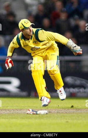 10/07/2012 Manchester, Inghilterra. Australia Matteo Wade, durante la quinta internazionale di un giorno tra Inghilterra e Australia e ha giocato a Old Trafford Cricket Ground: Credito: Mitchell Gunn Foto Stock