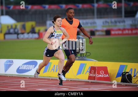 13.07.2012 Londra Inghilterra T12 100m Womens, Elizabeth Clegg, vince all'Aviva Grand Prix al Crystal Palace Stadium. Foto Stock