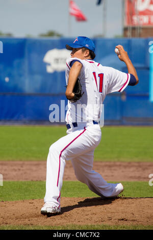 HAARLEM, PAESI BASSI, 15/07/2012. Brocca Jung Hao Hsieh del team di Taipei cinese a Haarlem Baseball Week 2012. Foto Stock