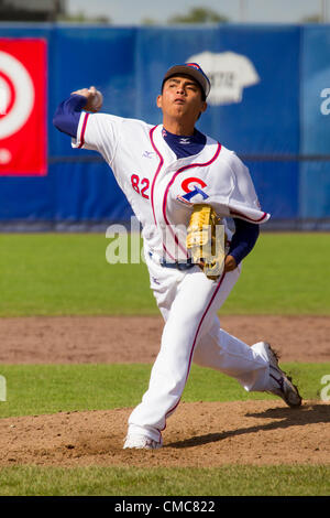 HAARLEM, PAESI BASSI, 15/07/2012. Brocca Wei Hao Cheng della squadra del Taipei cinese all'Haarlem Baseball Week 2012. Foto Stock