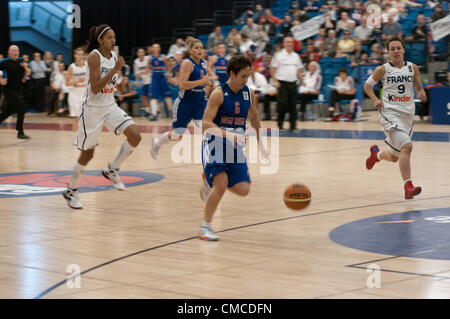 Sheffield, Regno Unito, 15 luglio 2012. La Gran Bretagna e la Francia la riproduzione in una donna Olympic 2012 warm up corrisponda al Ponds Forge. Credito: Colin Edwards/Alamy Live News Foto Stock