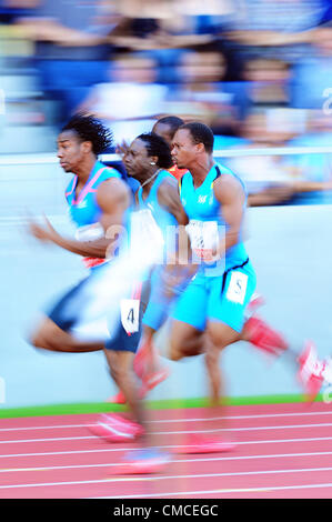 17.07.2012 Lucerna, Svizzera. Yohan Blake della Giamaica poteri a vincere la 100 metri per gli uomini presso l'Atletica Europea Outdoor Classic in Lucerna, Svizzera. Foto Stock