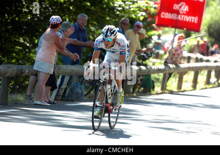 18.07.2012. Pau - Bagneres de luchon, Francia. Tour de France, tappa 16 Pau - Bagneres de Luchon, FDJ - Big Mat 2012, Pinot Thibaut, Col de Peyresourde Foto Stock