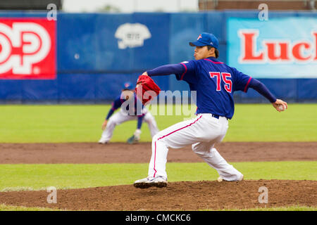 HAARLEM, PAESI BASSI, 18/07/2012. Brocca Chun Lin Kuo di team del Taipei cinese all'Haarlem Baseball Week 2012. Foto Stock