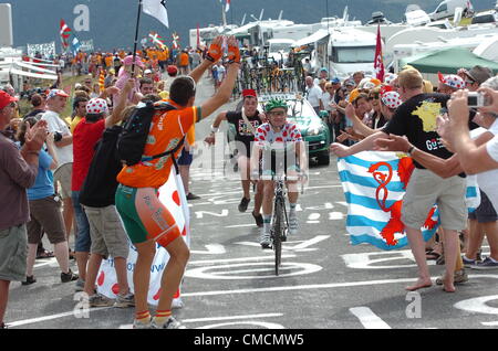 2012 Tour de France tappa 19.07.2012. Bagneres de Luchon a Peyragudes, Francia, fase 17. Bagneres de Luchon - Peyragudes, Europcar 2012, Thomas Voeckler, Peyragudes. Foto Stock