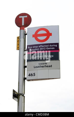 21/07/2012 Dorking Surrey UK. Fermata bus colpiti durante la London 2012 giochi a Burford Bridge, Dorking. Foto Stock