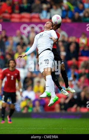 29.07.2012 Manchester, Inghilterra. Nuova Zelanda avanti Chris Wood in azione durante il primo turno gruppo C mens match tra Egitto e la Nuova Zelanda. Foto Stock