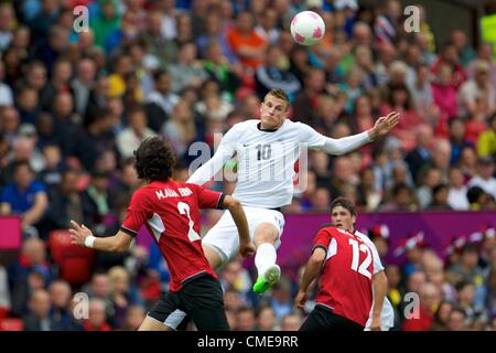 29.07.2012 Manchester, Inghilterra. Nuova Zelanda avanti Chris Wood in azione durante il primo turno gruppo C mens match tra Egitto e la Nuova Zelanda. Foto Stock