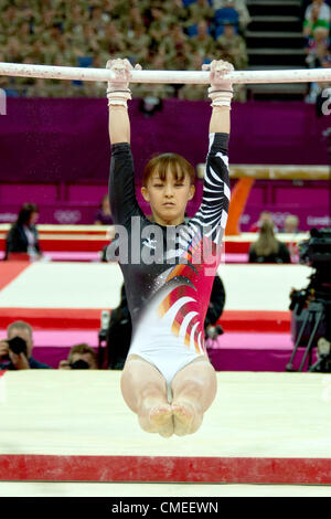 Rie Tanaka (JPN), 29 luglio 2012 - Ginnastica Artistica : donne qualificazione della barra orizzontale a North Greenwich Arena durante il London 2012 in occasione dei Giochi Olimpici di Londra, Regno Unito. (Foto di Enrico Calderoni/AFLO SPORT) Foto Stock