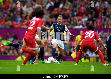 31.07.2012 Manchester, Inghilterra. Stati Uniti il Team USA AVANTI Lauren Cheney in azione durante il terzo turno gruppo G womens match tra il Team USA e la RPD di Corea del Nord a Old Trafford. Foto Stock