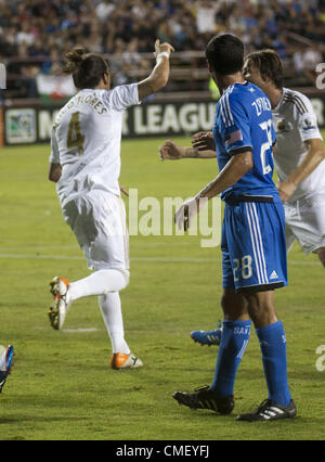 Luglio 31, 2012 - San Clara, CA, Stati Uniti d'America - Swansea Chico festeggia dopo la voce in un obiettivo a 59min nella partita. San Jose terremoti vs Swansea City AFC Martedì 31 Luglio 2012 a Buck Shaw Stadium San Jose California, USA il punteggio finale è stato tie 2-2. (Credito Immagine: © Marty Bicek/ZUMAPRESS.com) Foto Stock