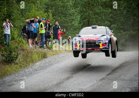 JYVÄSKYLÄ, Finlandia - 1 Agosto: Sébastien Loeb di Francia e Daniel Elena del Monaco competere nel loro Citroen Total World Rally Team Citroen DS3 WRC durante le prove libere del WRC Rally Finlandia il 1 agosto 2012 a Jyväskylä, Finlandia Foto Stock