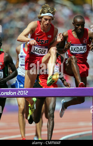 EVAN JAGER USA LONDRA 2012 Giochi Olimpici, MENS 3000M STEEOLECHASE Stratford, Londra, Inghilterra 03 agosto 2012 DIC8341 Foto Stock