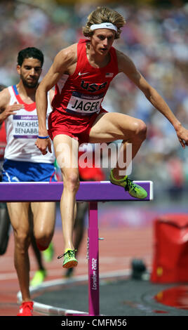 EVAN JAGER USA LONDRA 2012 Giochi Olimpici, MENS 3000M STEEOLECHASE Stratford, Londra, Inghilterra 03 agosto 2012 DIC8344 Foto Stock