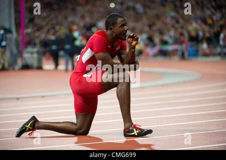 Agosto 5, 2012 - Londra, Inghilterra, Regno Unito - Justin Gatlin (USA) ha vinto la medaglia di bronzo nella Uomini 100m a le Olimpiadi di Londra 2012 presso lo Stadio Olimpico in agosto 05,2012 a Londra, Regno Unito. (Credito Immagine: © Paul Kitagaki Jr./ZUMAPRESS.com) Foto Stock