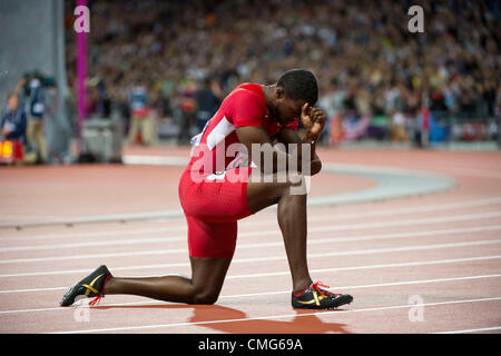 Agosto 5, 2012 - Londra, Inghilterra, Regno Unito - Justin Gatlin (USA) ha vinto la medaglia di bronzo nella Uomini 100m a le Olimpiadi di Londra 2012 presso lo Stadio Olimpico in agosto 05,2012 a Londra, Regno Unito. (Credito Immagine: © Paul Kitagaki Jr./ZUMAPRESS.com) Foto Stock