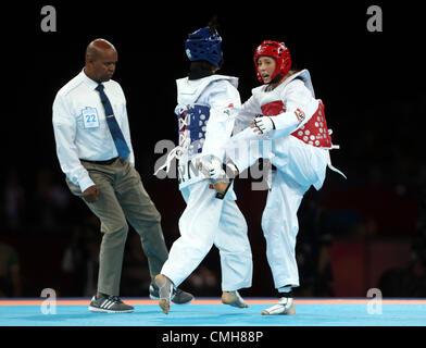 JADE JONES V MAYU HAMADA GRAN BRETAGNA V GIAPPONE EXCELL ARENA Londra Inghilterra 09 Agosto 2012 Foto Stock