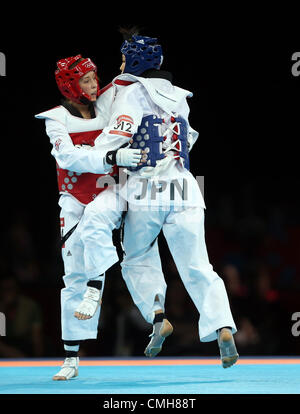 JADE JONES V MAYU HAMADA GRAN BRETAGNA V GIAPPONE EXCELL ARENA Londra Inghilterra 09 Agosto 2012 Foto Stock