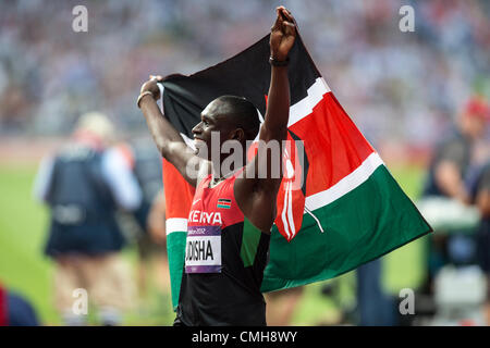 Il 9 agosto 2012. David Rudisha (KEN) vincendo la medaglia d'oro nel mondiale a tempo di record negli uomini 800m a le Olimpiadi estive di Londra, 2012 Foto Stock