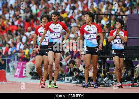 (L a R) Ryota Yamagata (JPN), Shinji Takahira (JPN), Shota Iizuka (JPN), Masashi Eriguchi (JPN), 10 agosto 2012 - Atletica leggera : uomini 4x100m preliminare di relè al Parco Olimpico - Stadio Olimpico durante il London 2012 in occasione dei Giochi Olimpici di Londra, Regno Unito. (Foto di YUTAKA/AFLO SPORT) [1040] Foto Stock