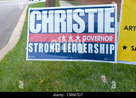 Segno della campagna per il Governatore repubblicano Chris Christie, che ha vinto la rielezione in New Jersey, 5 novembre 2013. Foto Stock