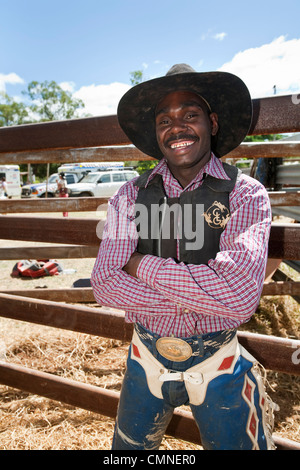 Ritratto di un indigeno cowboy. Chillagoe, Queensland, Australia Foto Stock
